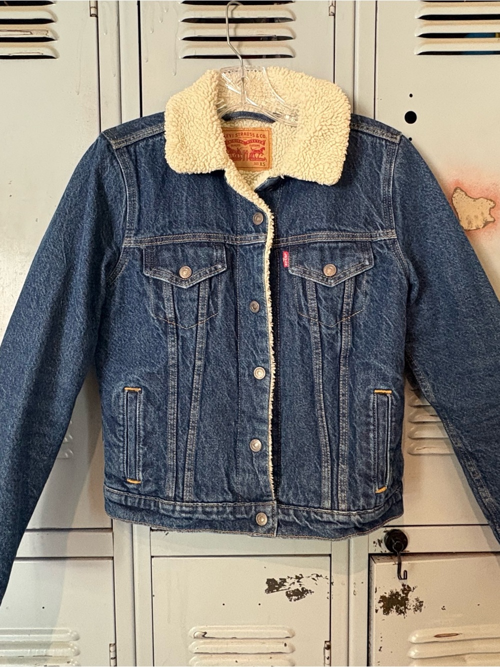 Levi's Dark Blue Denim Jacket with Cream Sherpa Collar